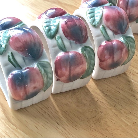 Vintage Town and Country Porcelain Basket Weave Apple Harvest Napkin Rings (6) - Picture 7 of 11
